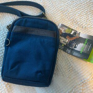 Travelon Anti-Theft Courier Mini Crossbody Unisex, Navy, 5.5 x 6.5 x 1.5